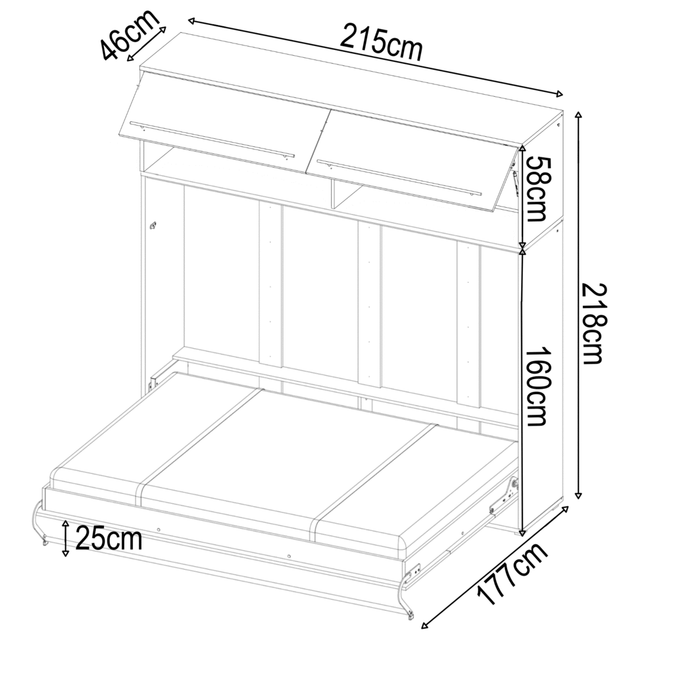 ARTE Horizontal Wall Bed Concept 140cm with Over Bed Unit